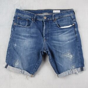 G-Star Raw 3301 Tapered Restored Denim Distressed Shorts Mens 36 Blue 51003-7049